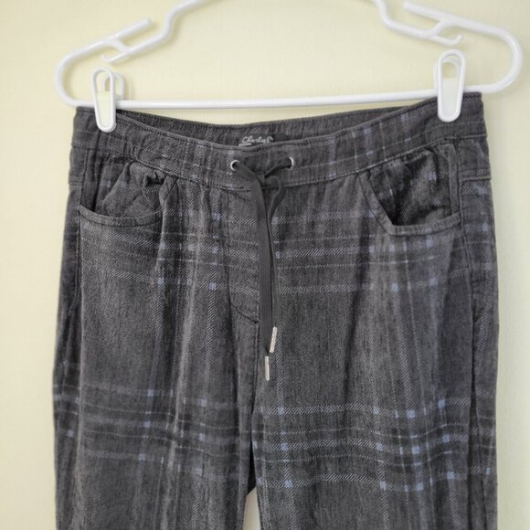 Charlie B Velour Pull On Drawstring Straight Leg Pants Gray Plaid Women's Size S - Picture 3 of 10